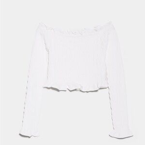 Zara White Ruffled Crop Top